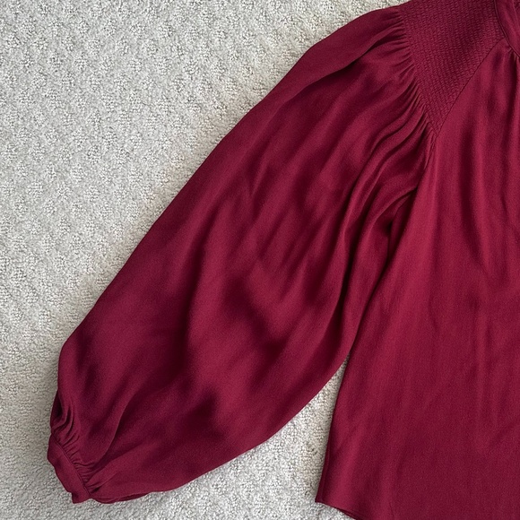 Joie Addalla Smocked-Shoulder Peasant Top Topanga (Wine Red) Size Small Casual - Picture 6 of 13